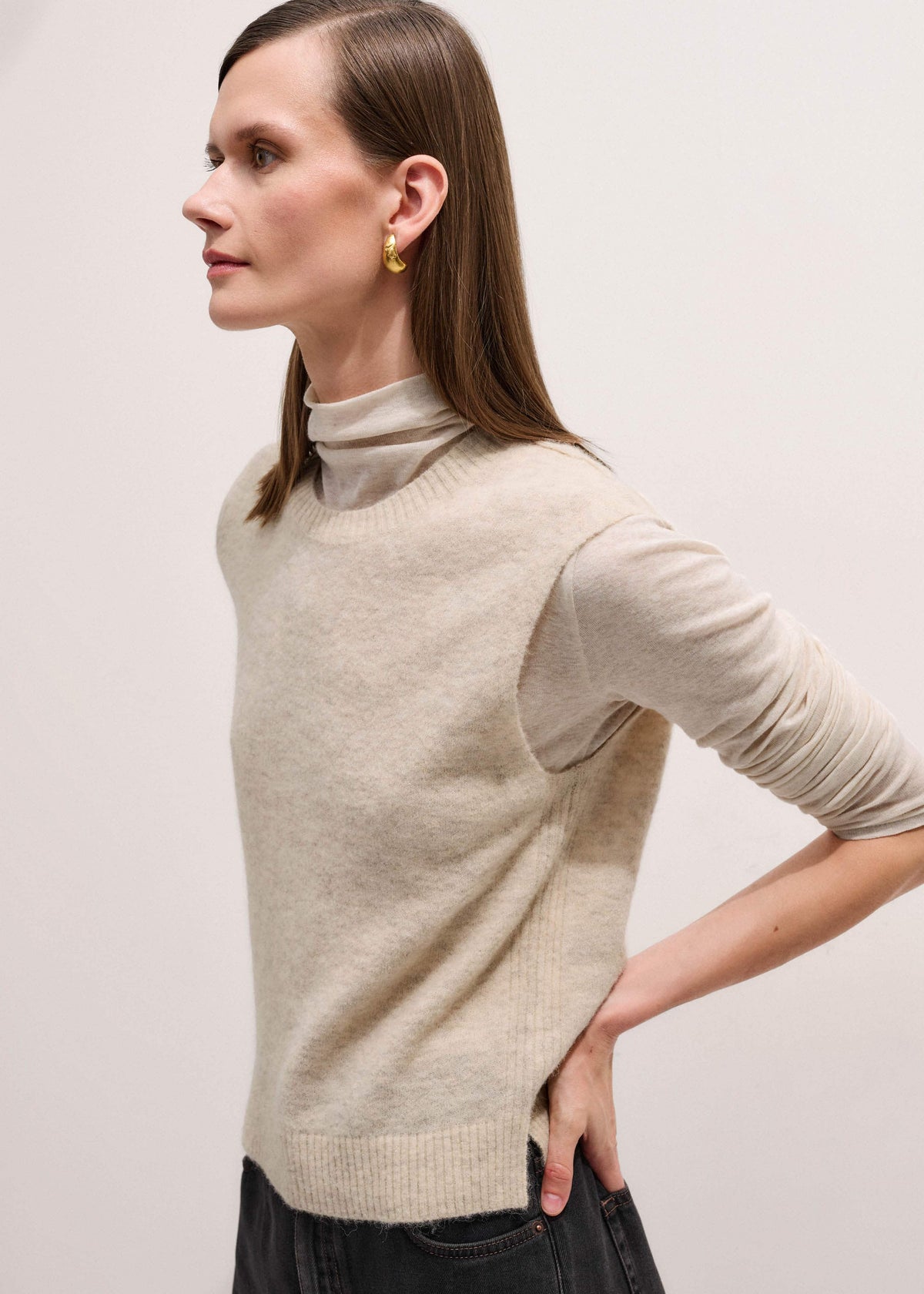 ME+EM Cream Alpaca Blend Straight Knit Vest