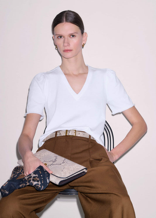 ME+EM White Raw Edge V-Neck Swing Sweatshirt