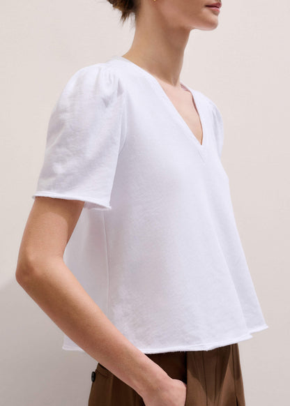 ME+EM White Raw Edge V-Neck Swing Sweatshirt