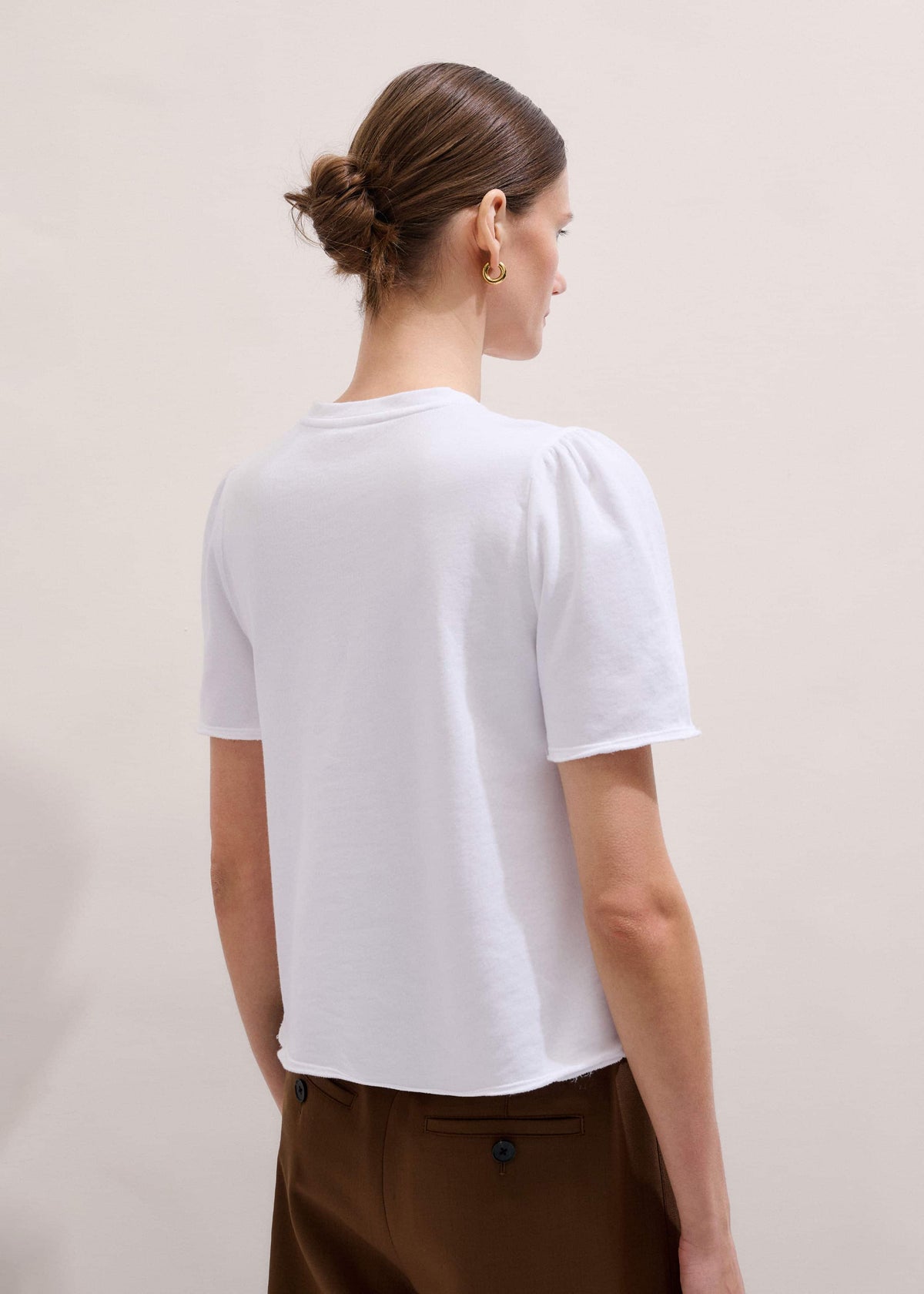 ME+EM White Raw Edge V-Neck Swing Sweatshirt