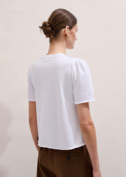 ME+EM White Raw Edge V-Neck Swing Sweatshirt