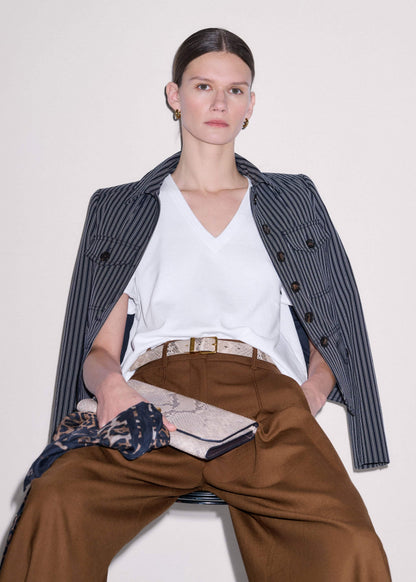 ME+EM White Raw Edge V-Neck Swing Sweatshirt