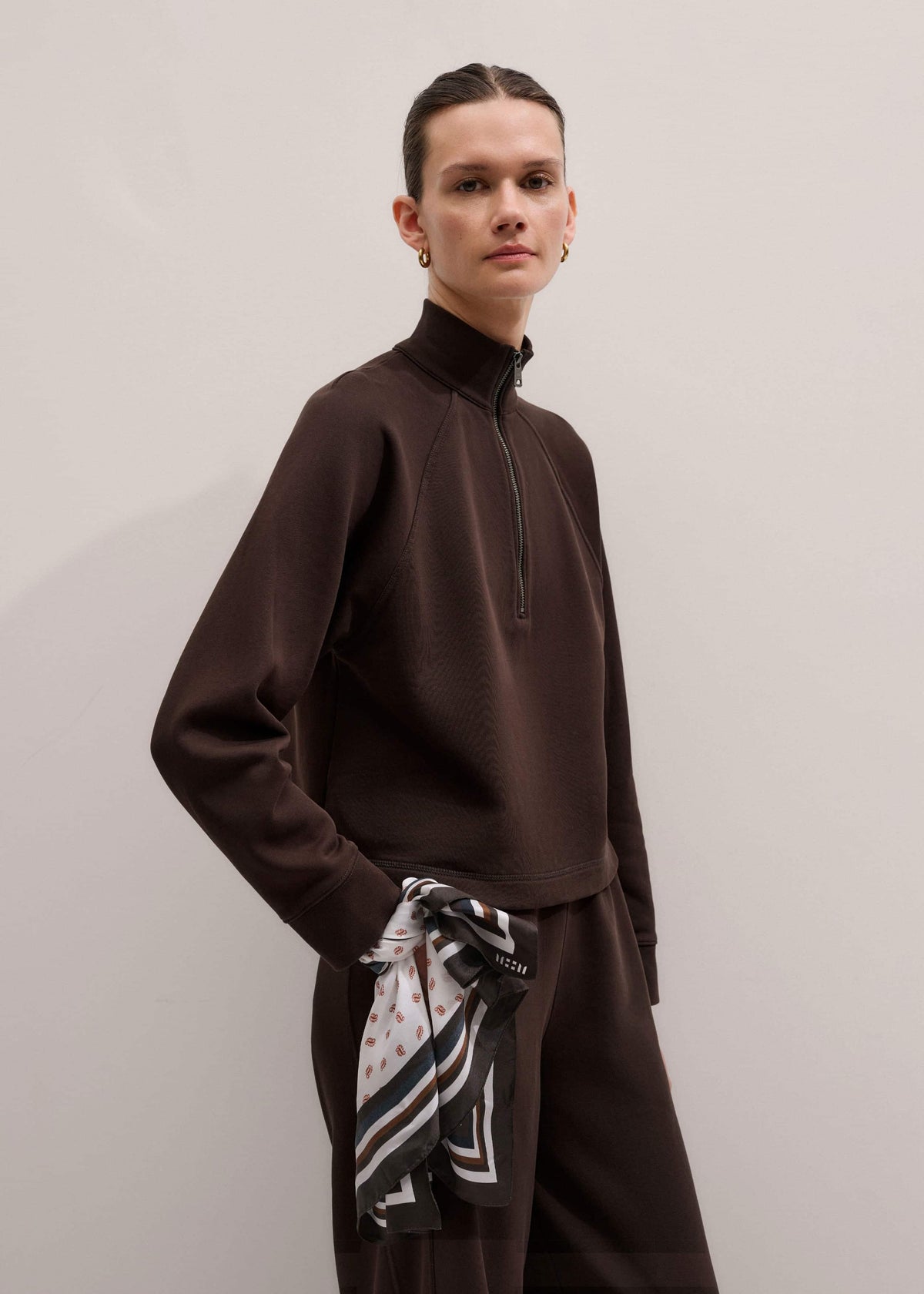 ME+EM Brown Sweatshirt Cropped Funnel Neck Top