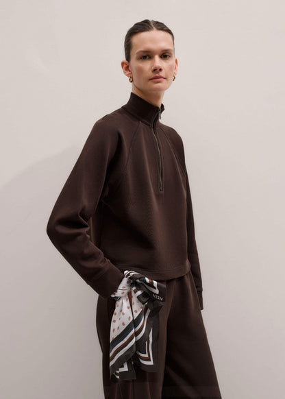 ME+EM Brown Sweatshirt Cropped Funnel Neck Top