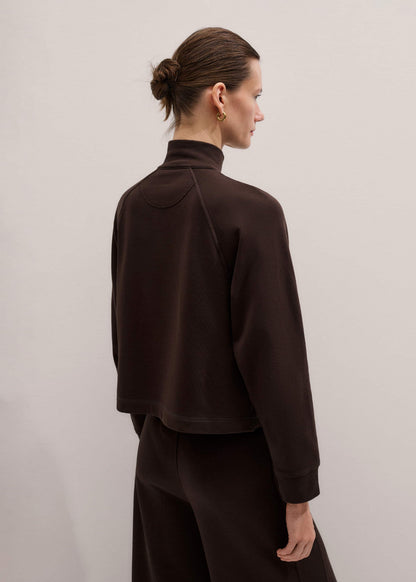 ME+EM Brown Sweatshirt Cropped Funnel Neck Top