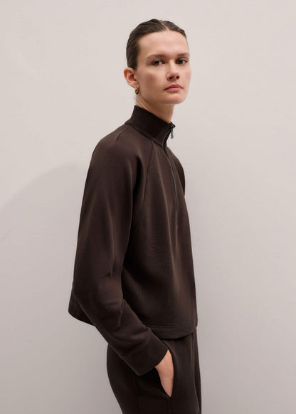 ME+EM Brown Sweatshirt Cropped Funnel Neck Top