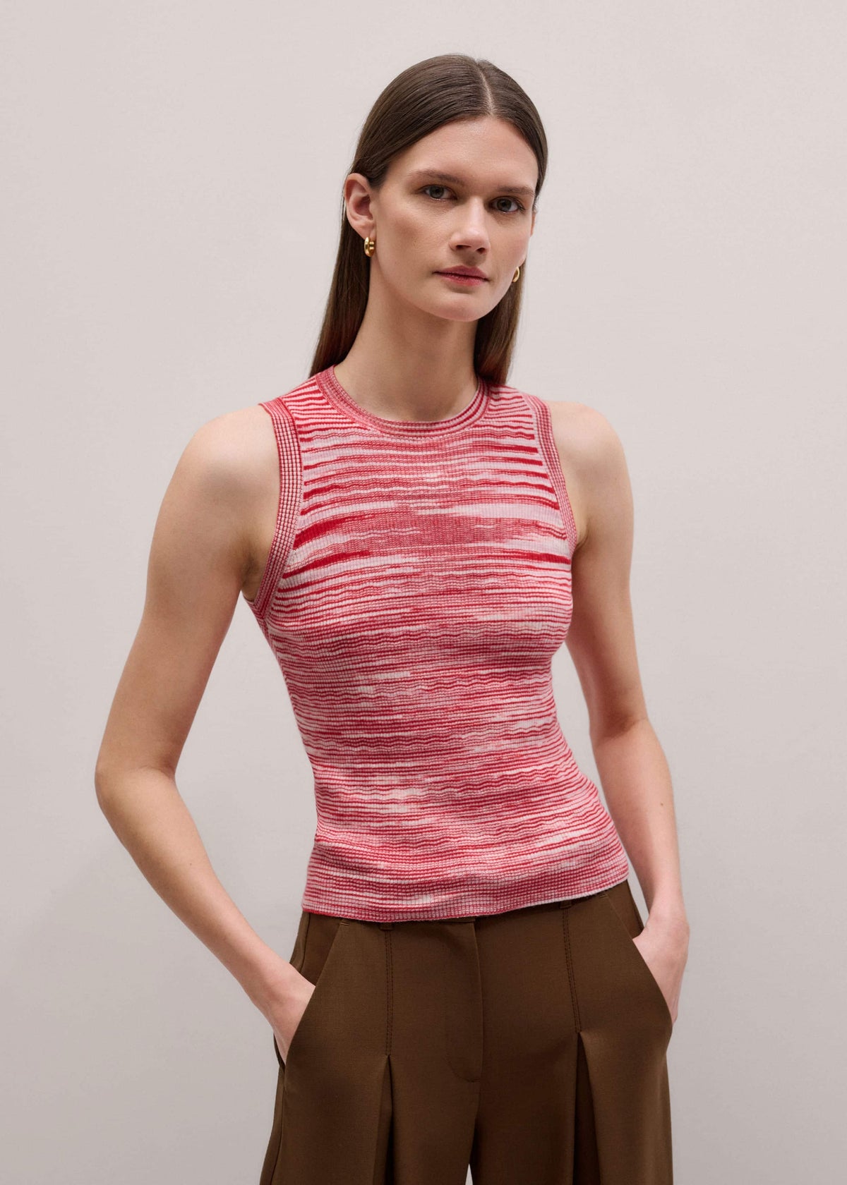 ME+EM Red Spacedye Slim Fit Knit Vest