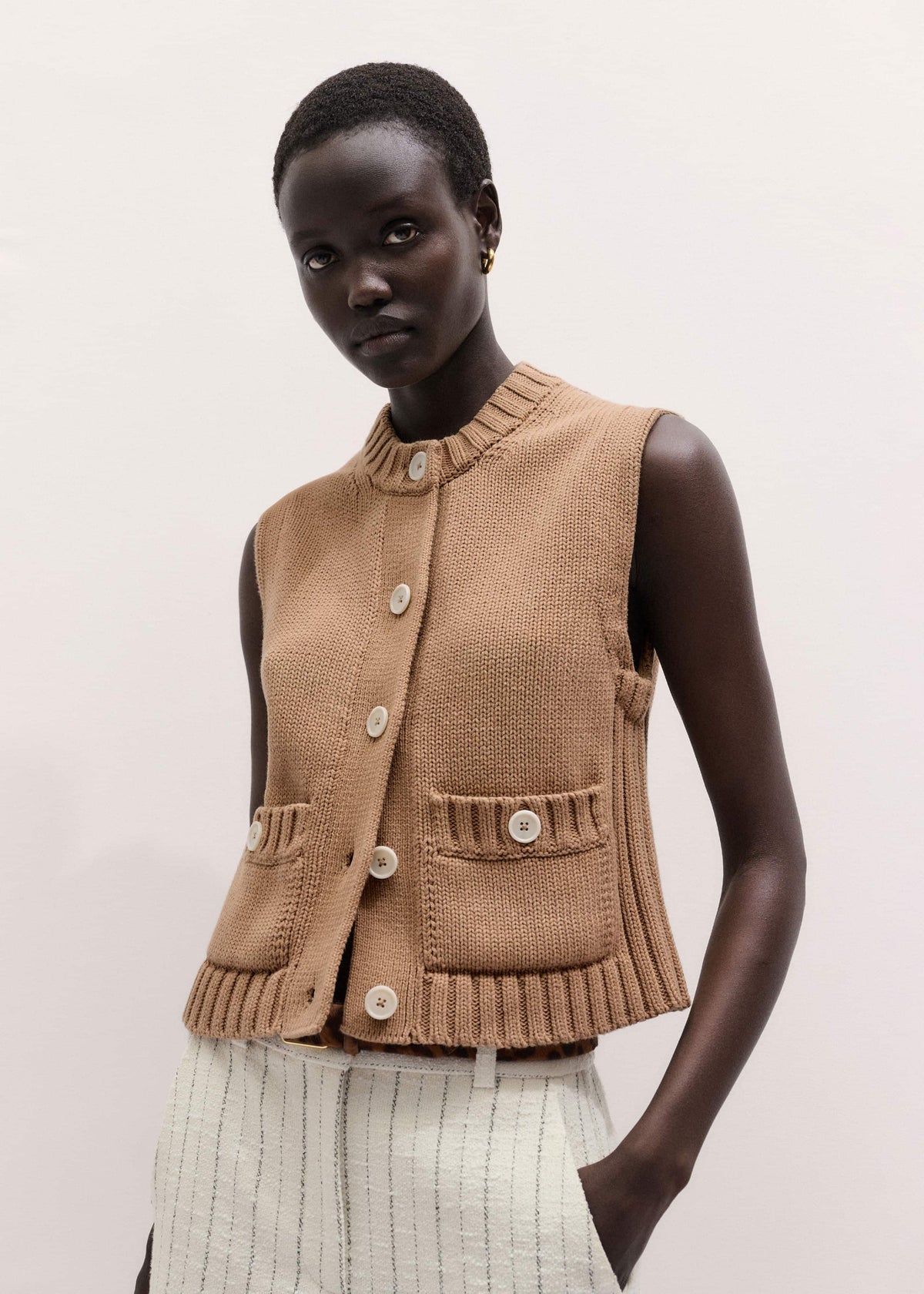 ME+EM Brown Straight Crop Vest
