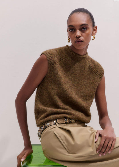 ME+EM Brown Roll Trim Straight Layering Sweater Vest