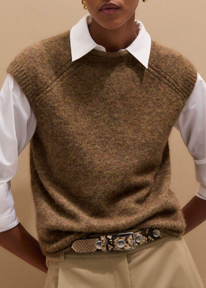 ME+EM Brown Roll Trim Straight Layering Sweater Vest
