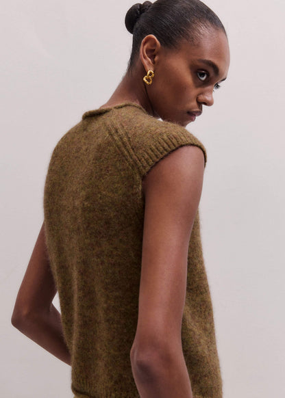 ME+EM Brown Roll Trim Straight Layering Sweater Vest