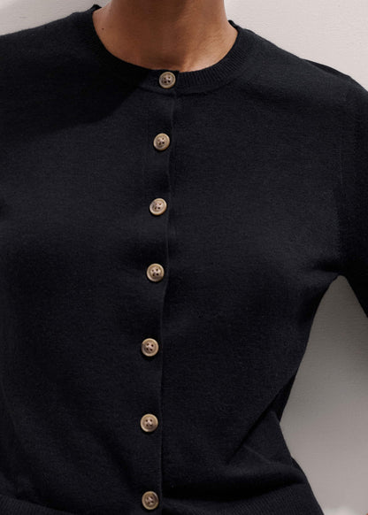 ME+EM Black Merino Cashmere Barely There Buttoned Knit Tee