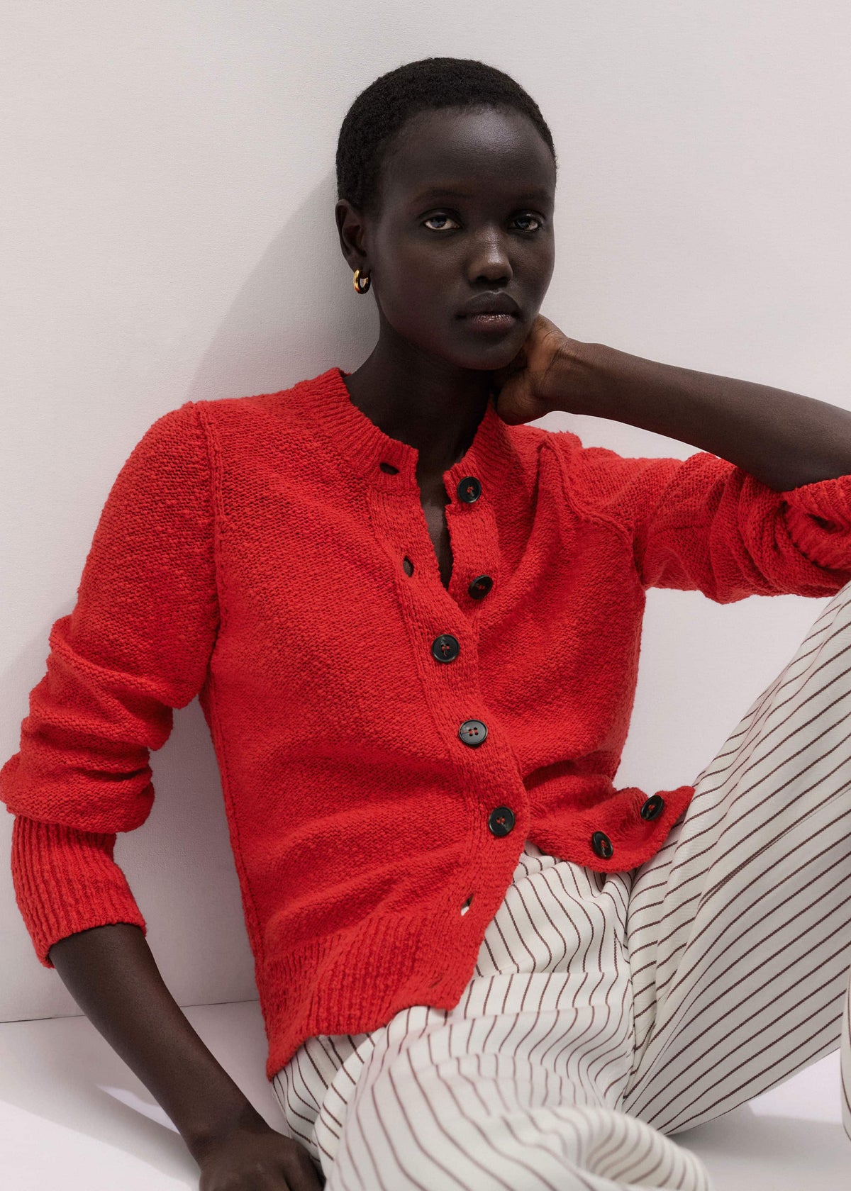 ME+EM Red Bouclé Straight Knit Cardigan