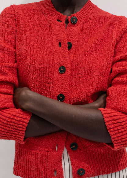 ME+EM Red Bouclé Straight Knit Cardigan