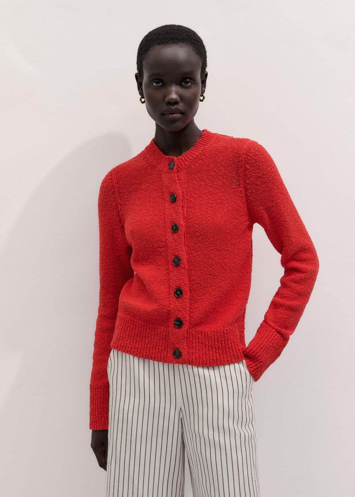 ME+EM Red Bouclé Straight Knit Cardigan