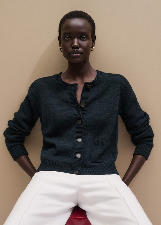 ME+EM Navy Boxy Knit Straight Cardigan