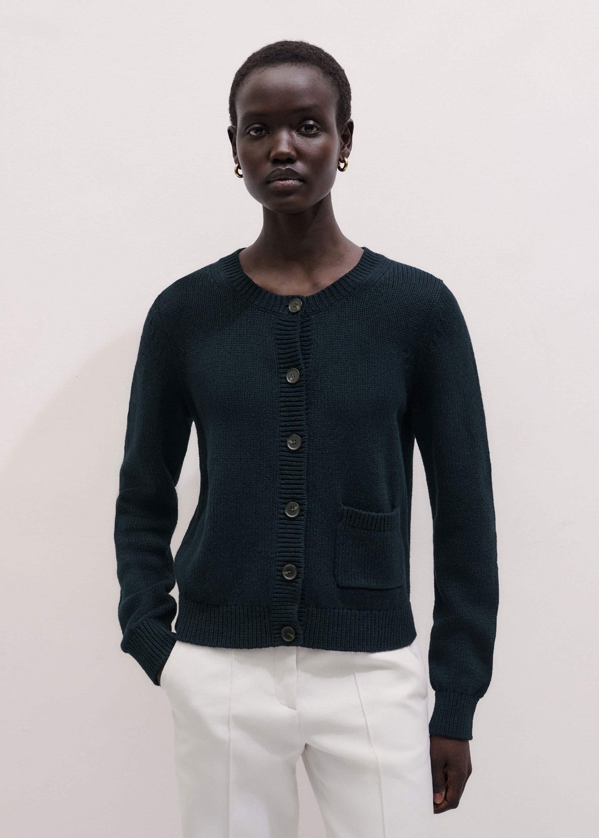 ME+EM Navy Boxy Knit Straight Cardigan