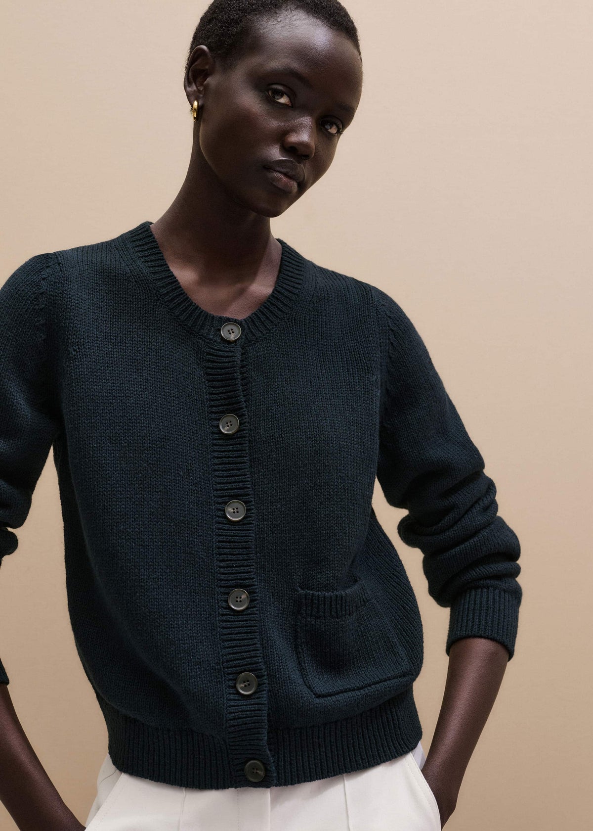 ME+EM Navy Boxy Knit Straight Cardigan