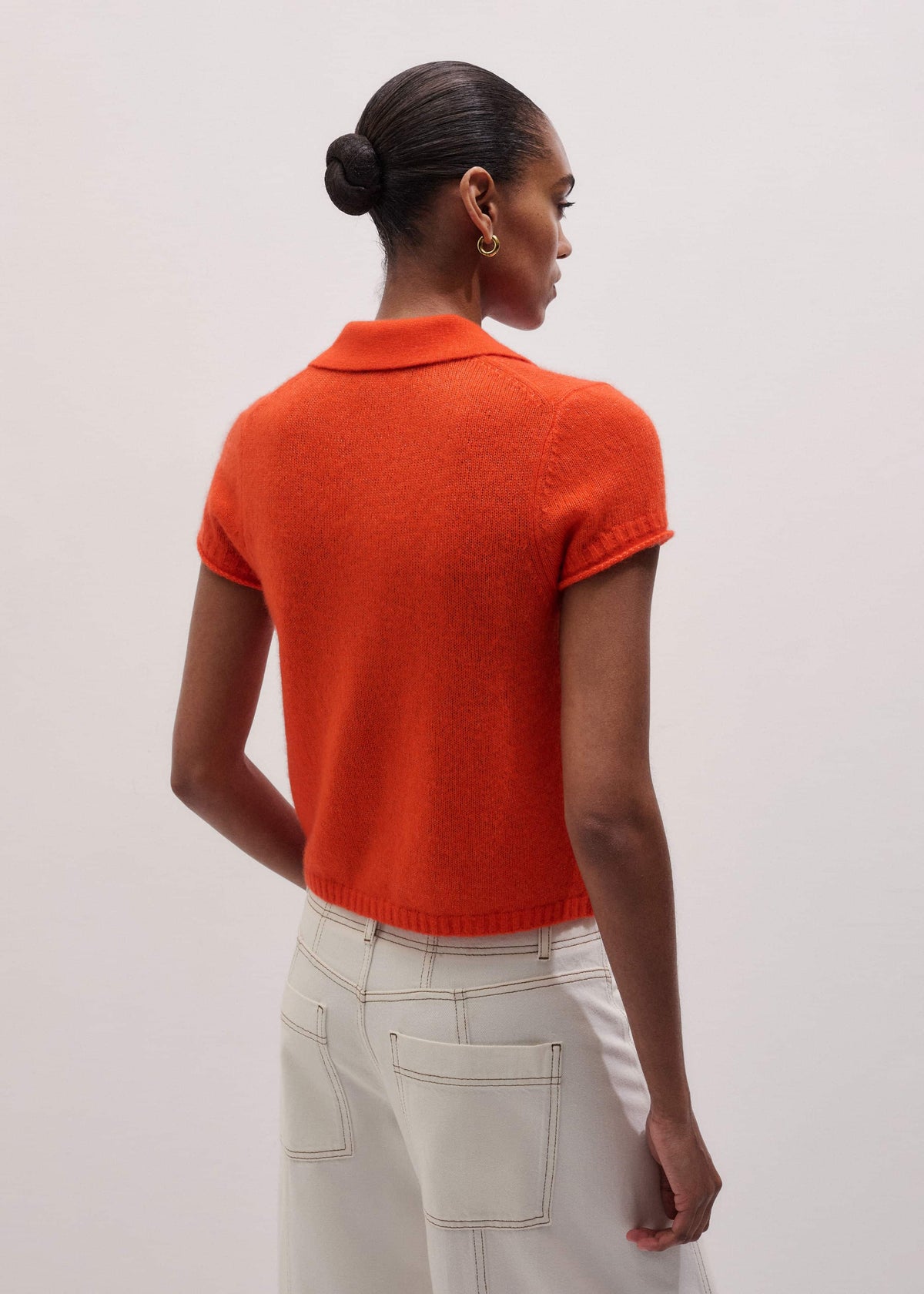 ME+EM Orange Merino Cashmere Silk Straight Polo Tee