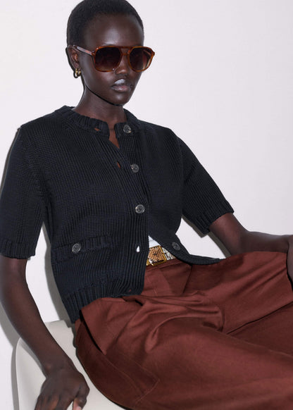 ME+EM Black Straight Knit Cardigan