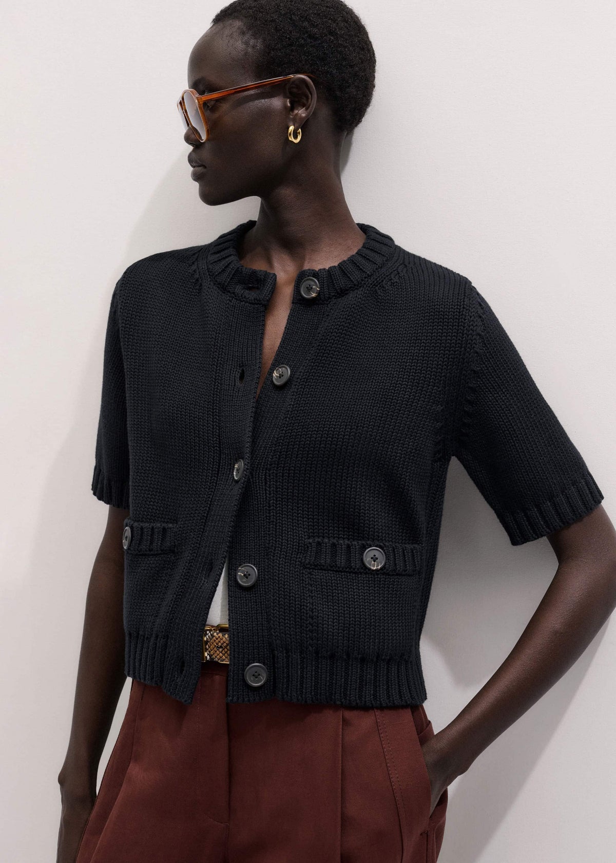 ME+EM Black Straight Knit Cardigan