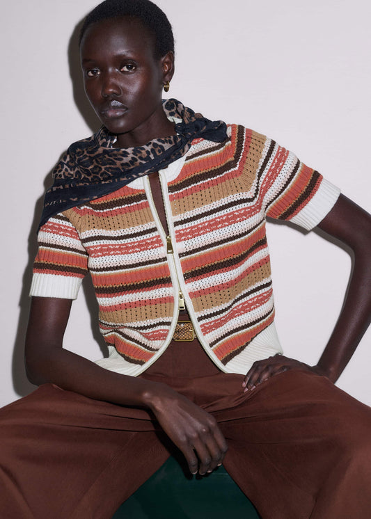 ME+EM Cinnamon Brown Double Zip Knit Tee