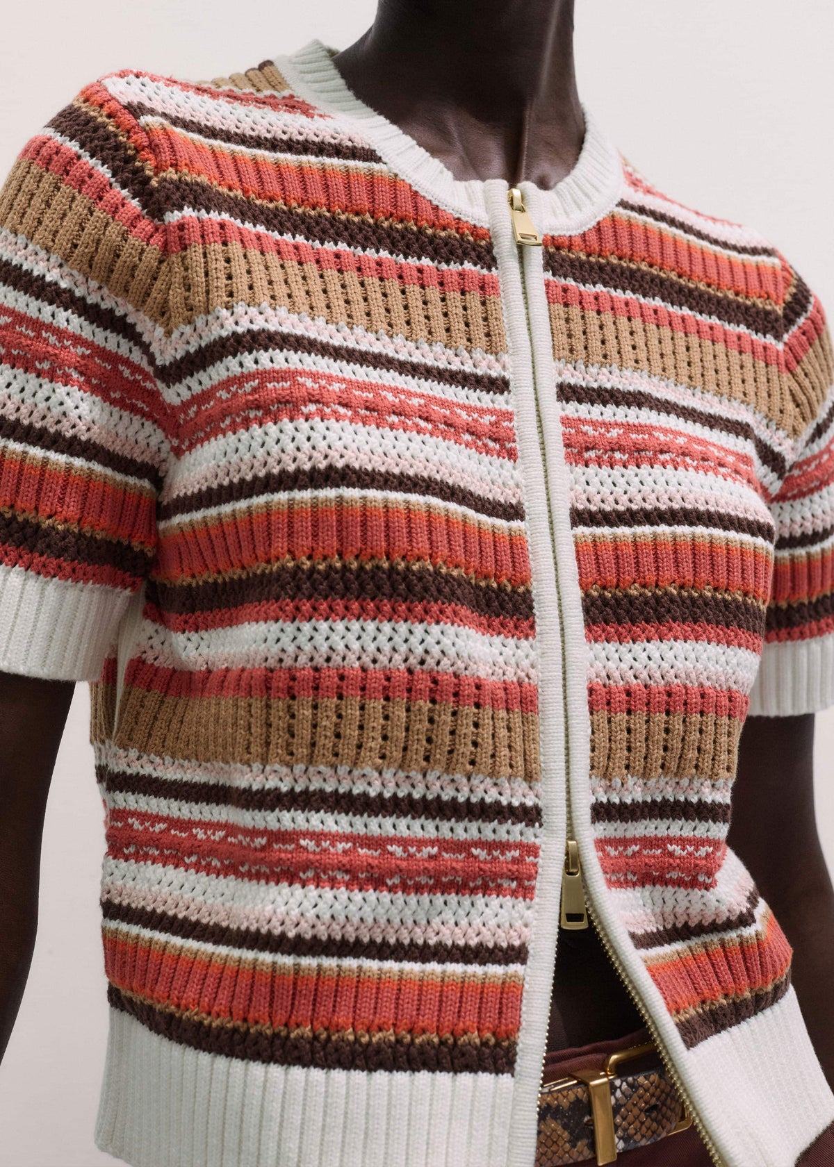 ME+EM Cinnamon Brown Double Zip Knit Tee