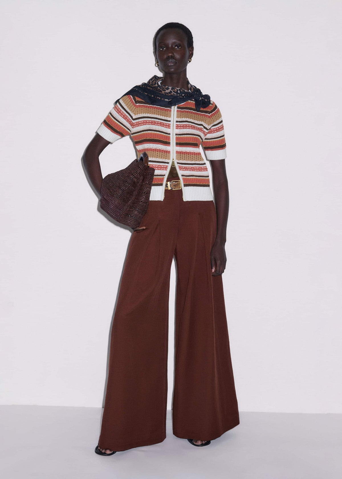ME+EM Cinnamon Brown Double Zip Knit Tee