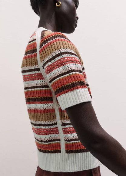 ME+EM Cinnamon Brown Double Zip Knit Tee