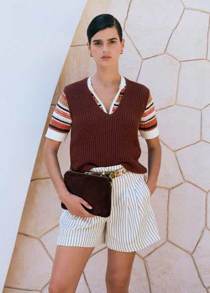 ME+EM Cinnamon Brown Double Zip Knit Tee