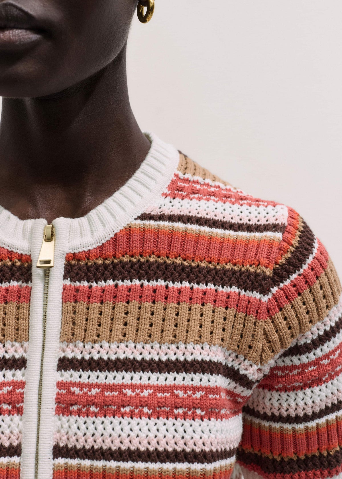 ME+EM Cinnamon Brown Double Zip Knit Tee