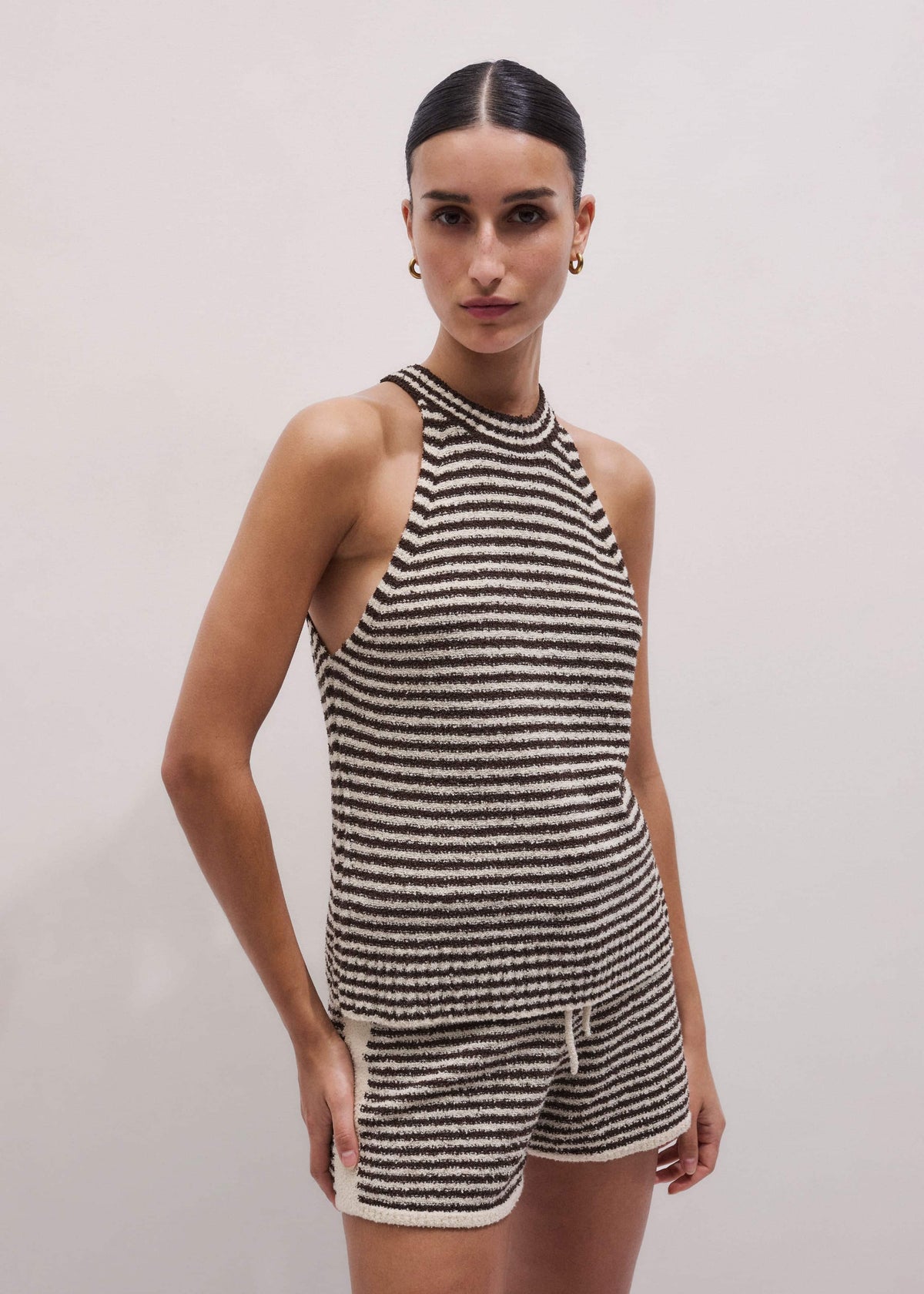ME+EM Brown Stripe Halterneck Tank