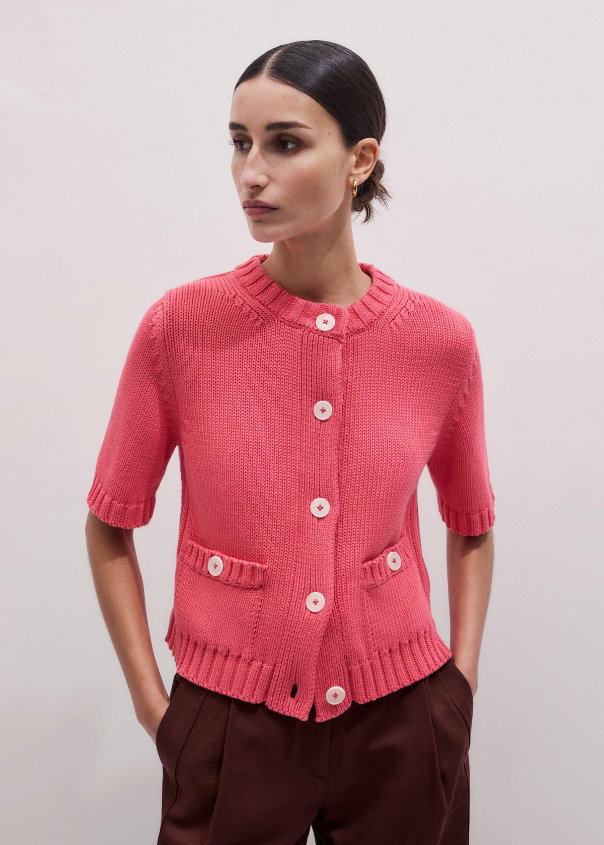 ME+EM Pink Straight Knit Cardigan