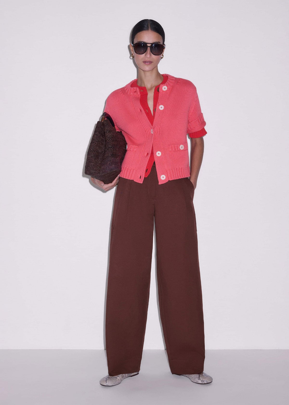ME+EM Pink Straight Knit Cardigan