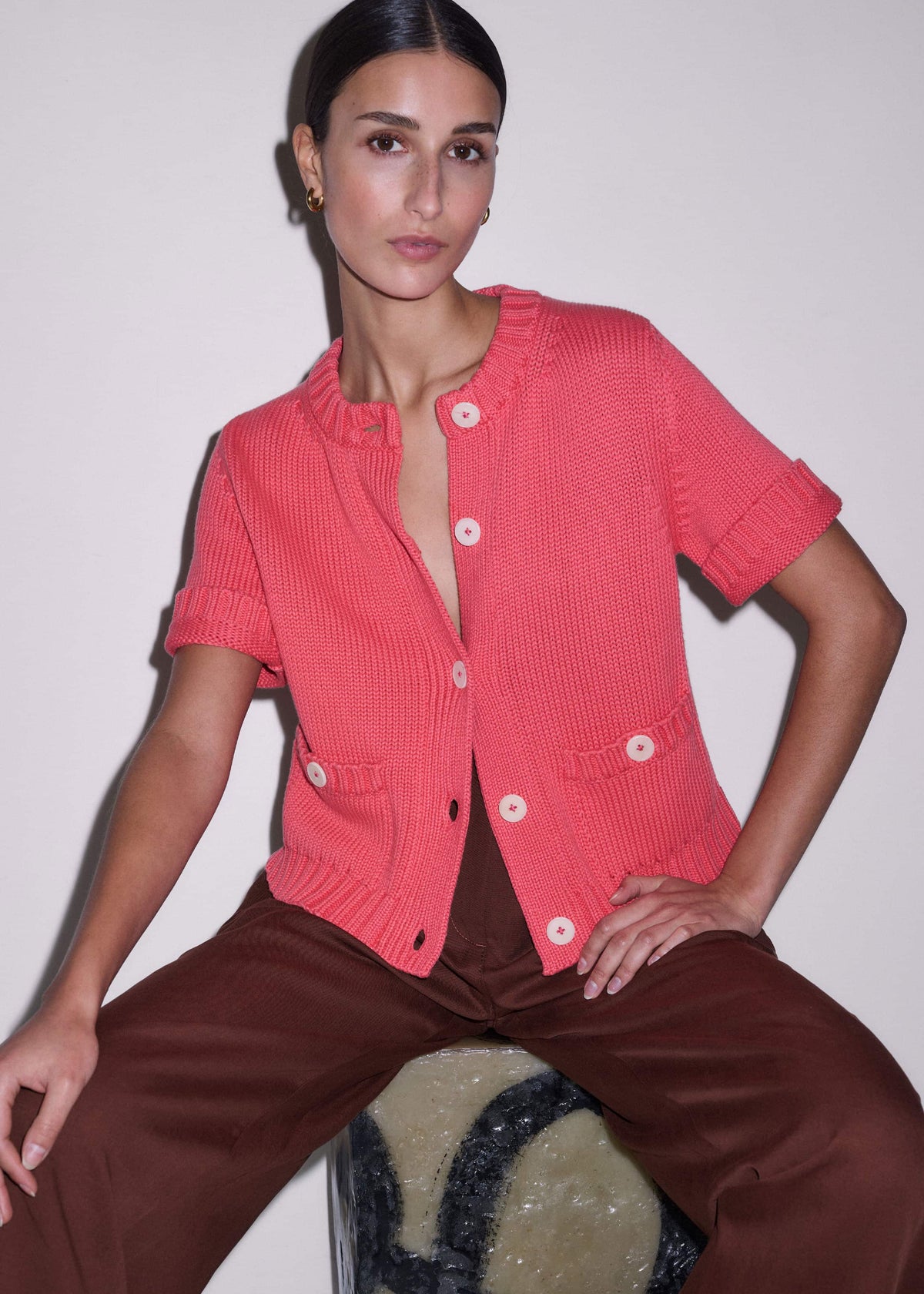 ME+EM Pink Straight Knit Cardigan