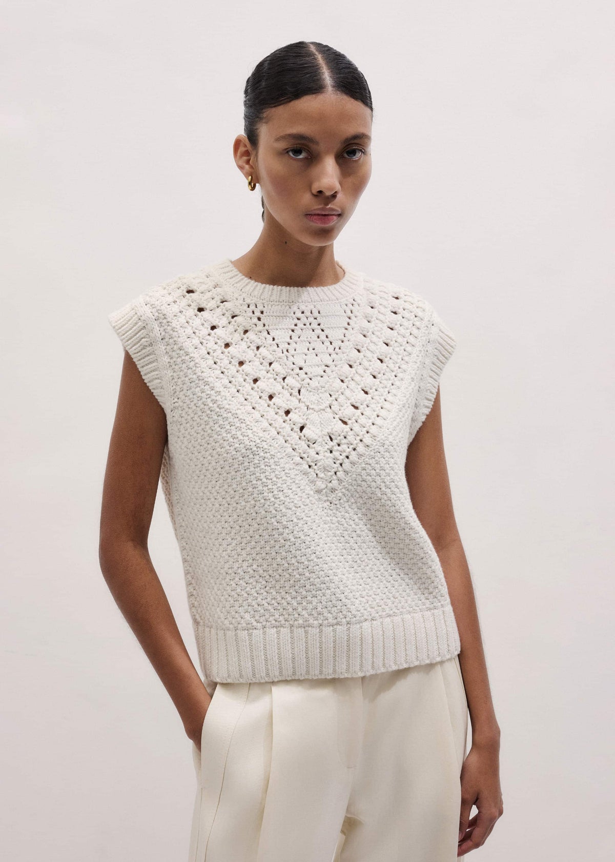 ME+EM Cream Relaxed Knit Vest