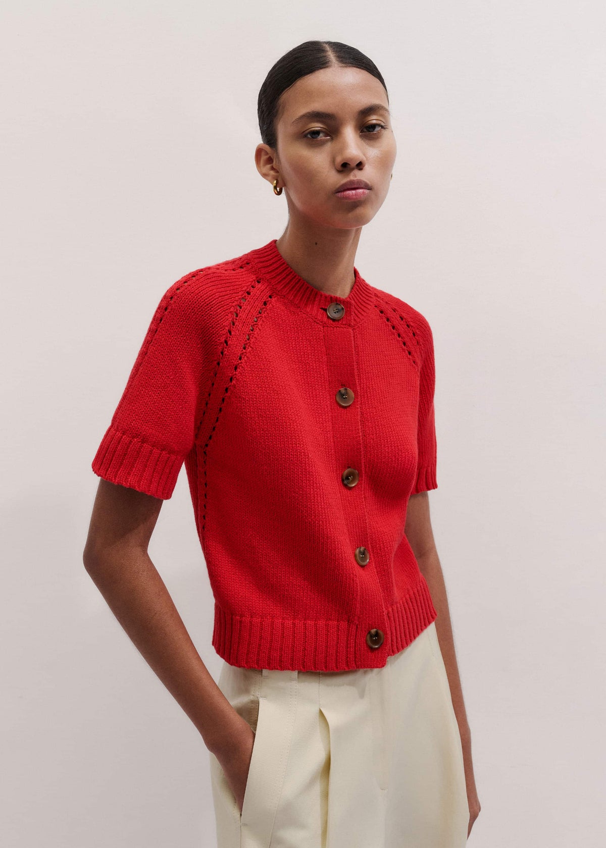 ME+EM Red Short Sleeve Cardigan