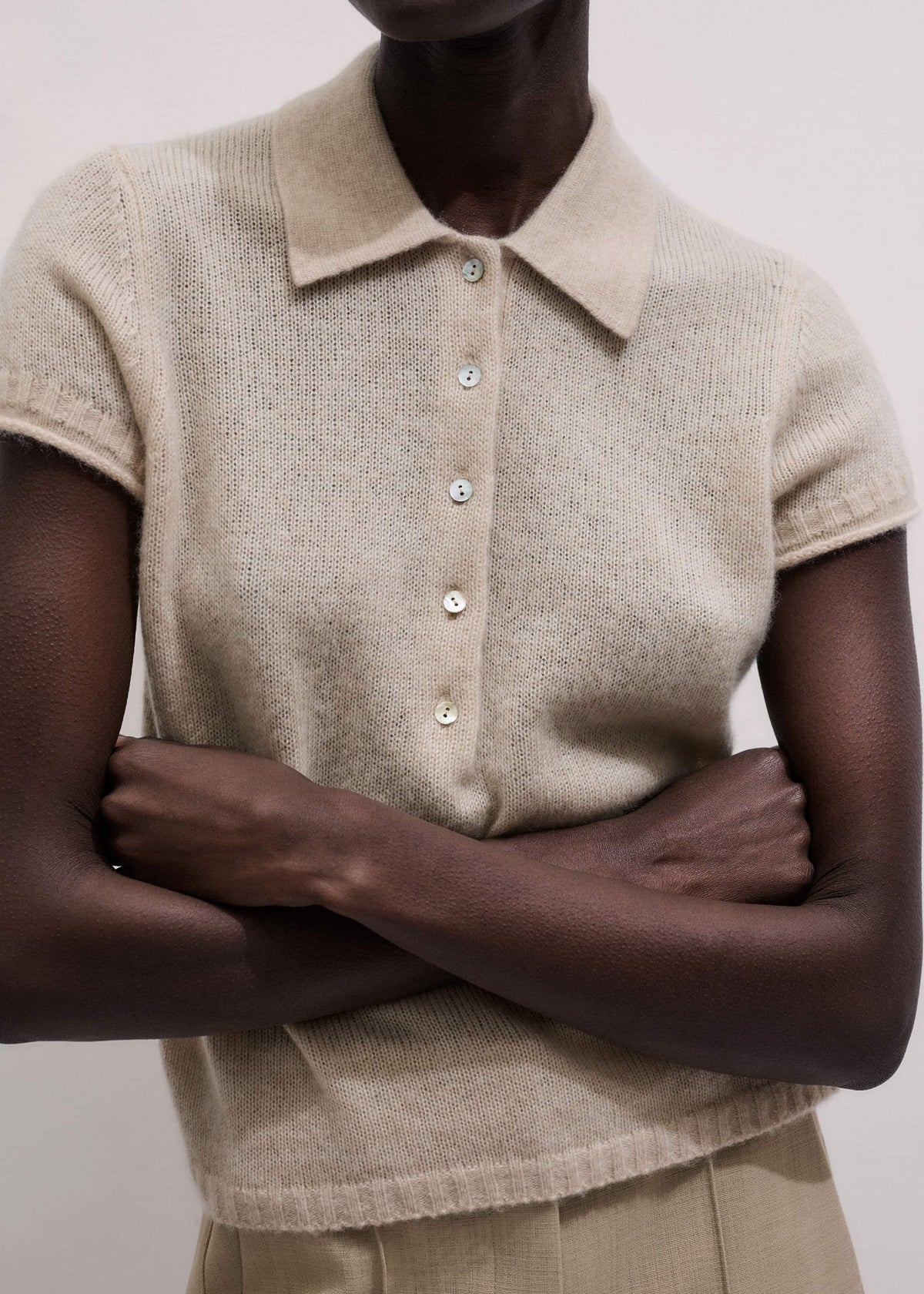 ME+EM Oatmeal Merino Cashmere Silk Straight Polo Tee