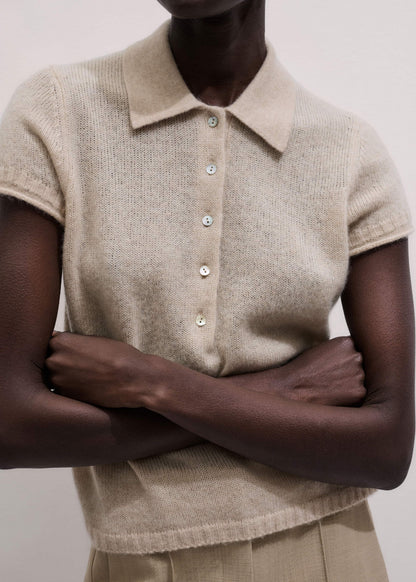 ME+EM Oatmeal Merino Cashmere Silk Straight Polo Tee