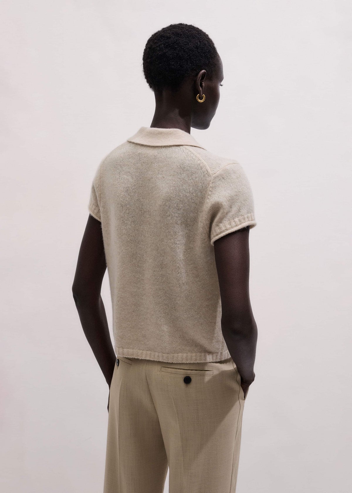 ME+EM Oatmeal Merino Cashmere Silk Straight Polo Tee