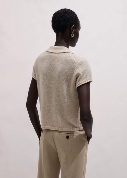 ME+EM Oatmeal Merino Cashmere Silk Straight Polo Tee