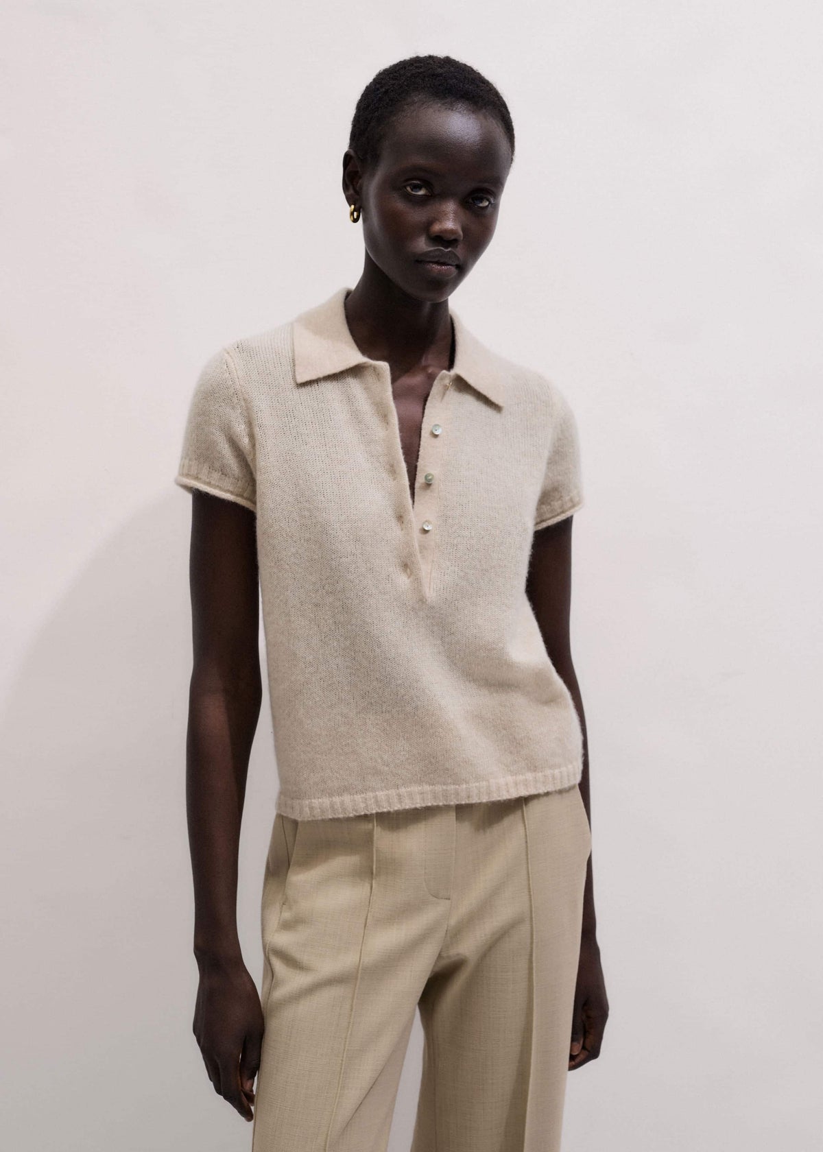 ME+EM Oatmeal Merino Cashmere Silk Straight Polo Tee