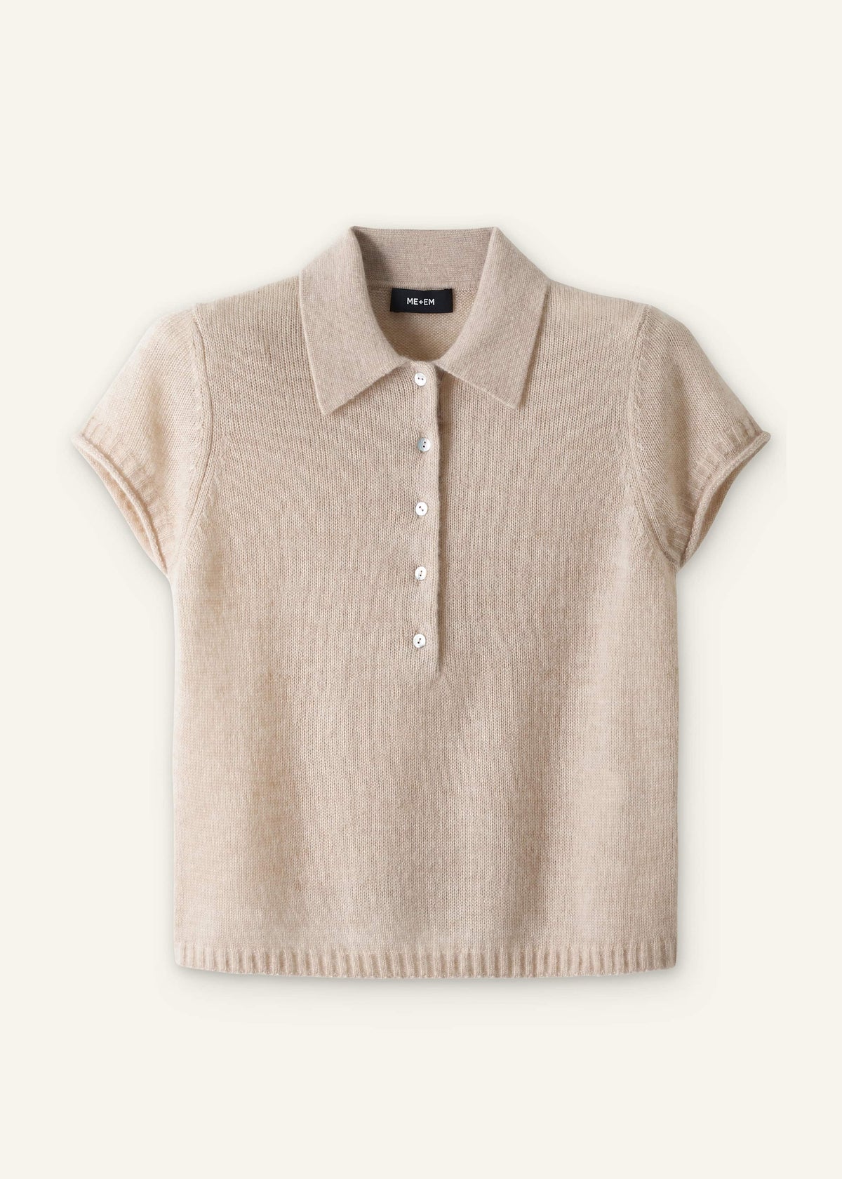 ME+EM Oatmeal Merino Cashmere Silk Straight Polo Tee