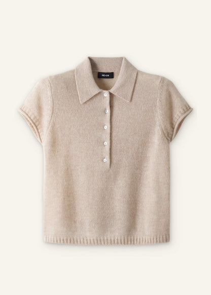 ME+EM Oatmeal Merino Cashmere Silk Straight Polo Tee
