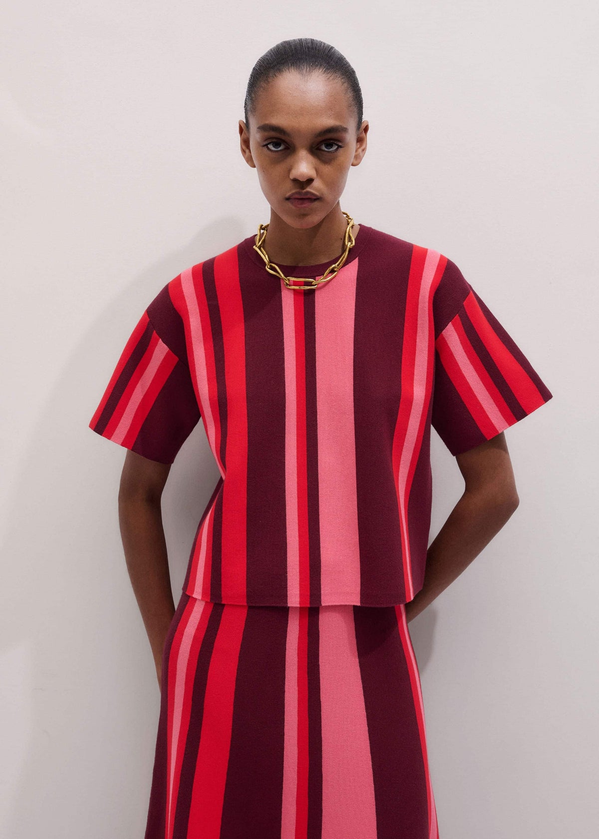 ME+EM Pink Milano Stripe Relaxed Knit Tee