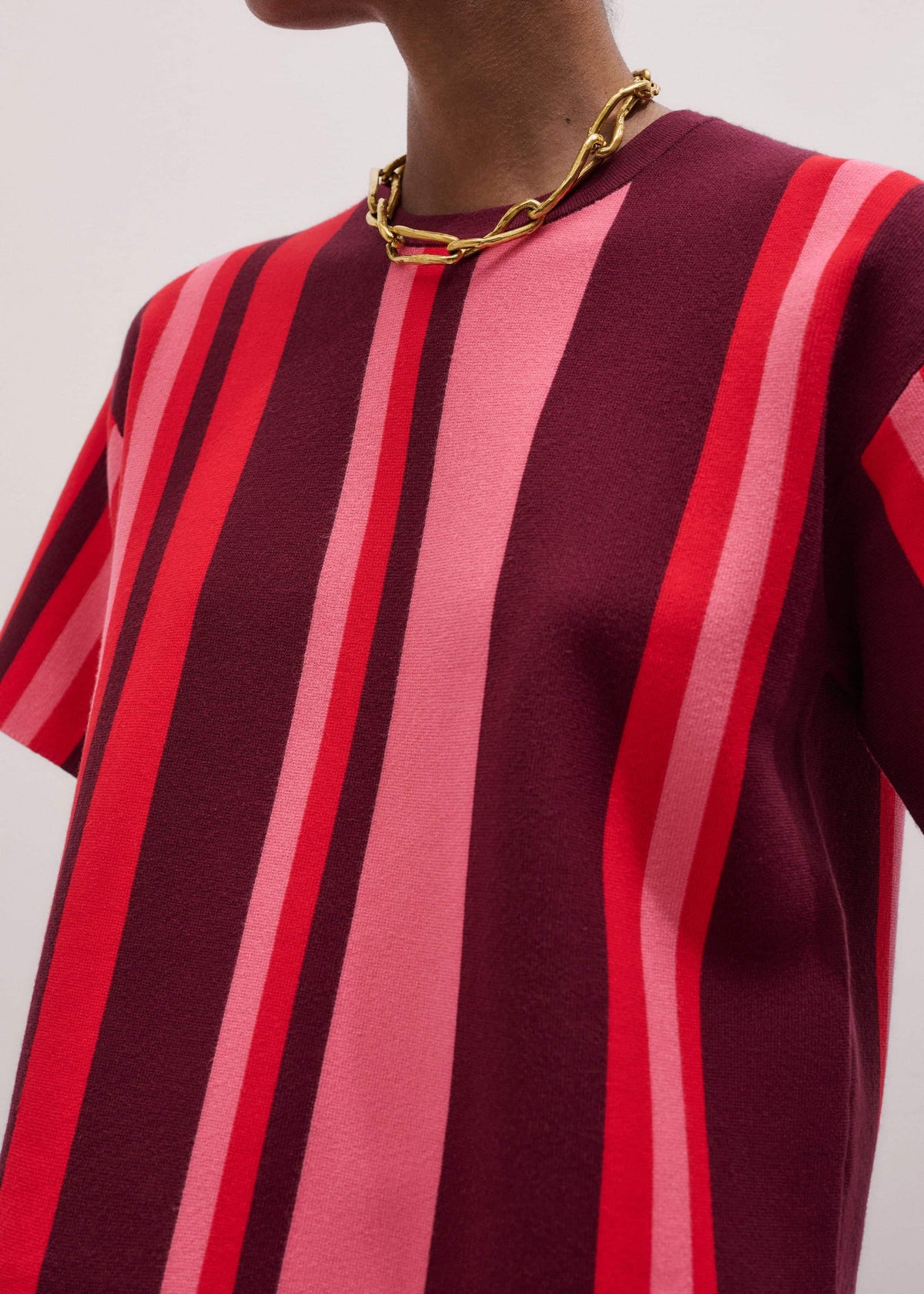 ME+EM Pink Milano Stripe Relaxed Knit Tee
