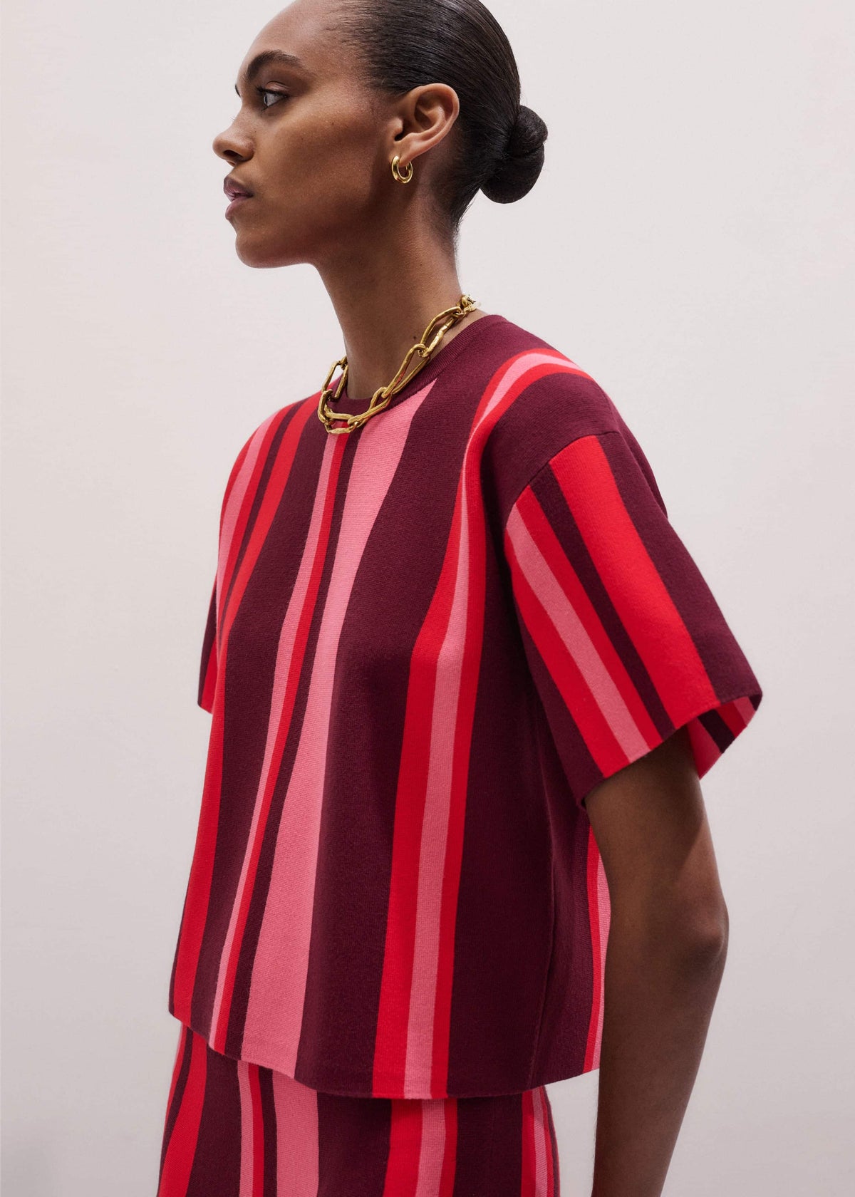 ME+EM Pink Milano Stripe Relaxed Knit Tee