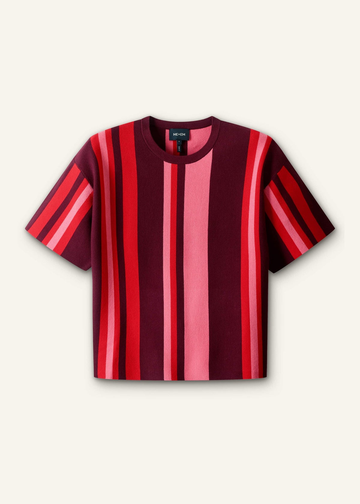 ME+EM Pink Milano Stripe Relaxed Knit Tee