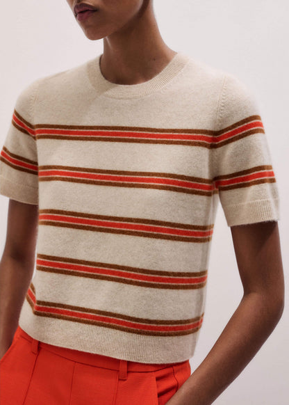 ME+EM Cream Cashmere Stripe Crop Knit Tee
