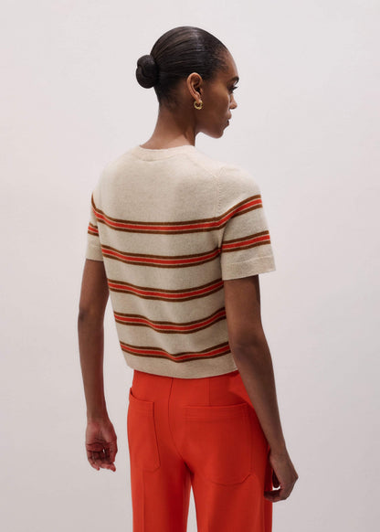 ME+EM Cream Cashmere Stripe Crop Knit Tee